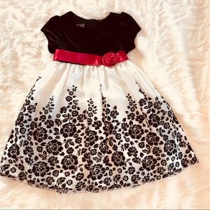 Black and pearlized white velvet dress